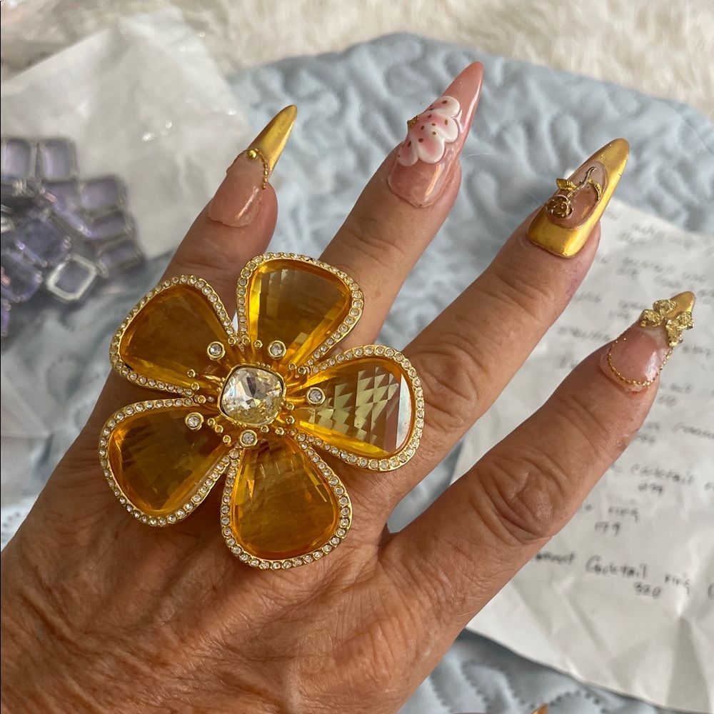 Swarovski Gold Flower Statement Ring